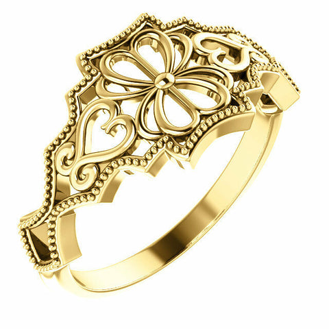 Image of 14k Yellow Gold Heart Design Vintage Inspired Ladies Fashion Ring Size 7