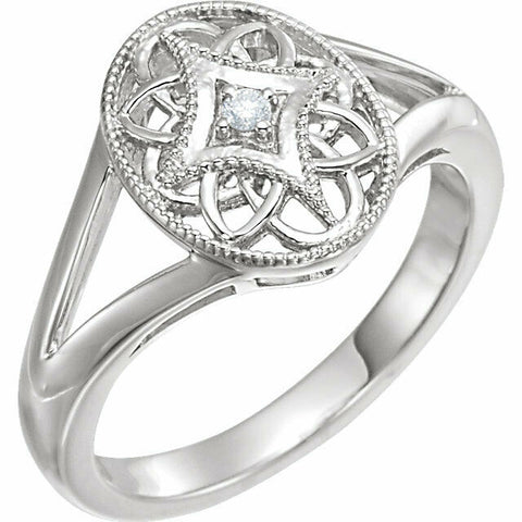 Image of Size 8 Sterling Silver and Diamond Accent Filigree Vintage Style Ring
