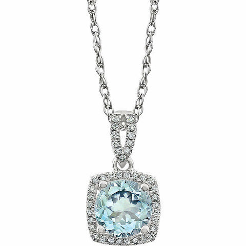 Image of 14K White Gold Genuine Aquamarine and 1/8 CTW Diamond 18" Inch Necklace New