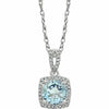 14K White Gold Genuine Aquamarine and 1/8 CTW Diamond 18" Inch Necklace New