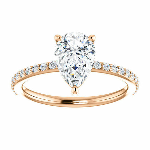 Image of 14K Rose Gold Pear Forever One Moissanite & 1/5 CTW Diamond Engagement Ring