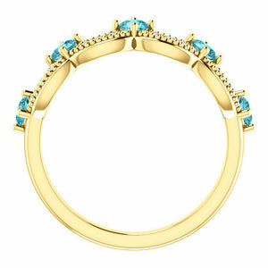 SIZE 7 - 14kt Yellow Gold Blue Zircon and .06 CTW Diamond Crown Ring New