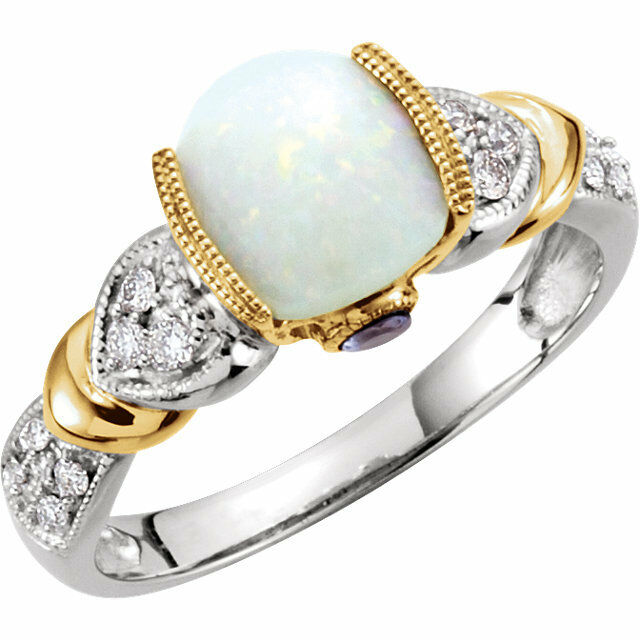 Genuine Opal Tanzanite and 1/6 CTW Diamond Ring 14kt White & Yellow Gold