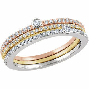 Set of 3 Stackable 3/8 cttw Diamond Rings 14K White, Yellow, & Rose Gold Size 7