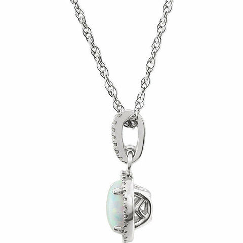 Image of Lab Opal & Genuine Diamond 14k White Gold 18" inch Birthstone Pendant Necklace