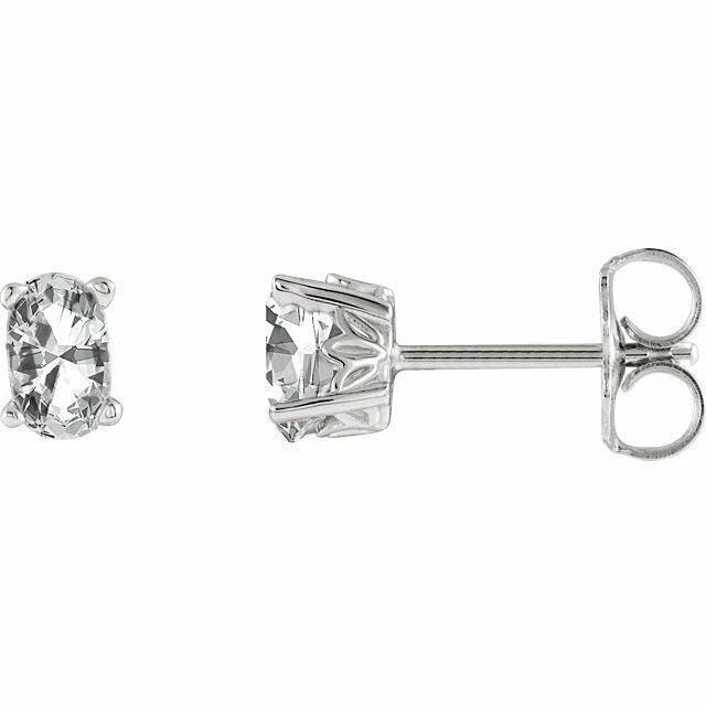 Genuine Oval White Sapphire Stud Earrings 14k White Gold Friction Backs Posts
