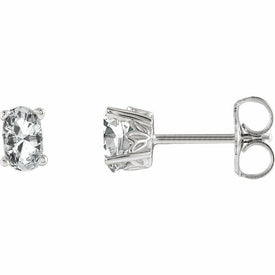 Genuine Oval White Sapphire Stud Earrings 14k White Gold Friction Backs Posts