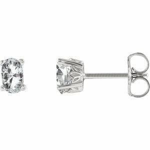 Genuine Oval White Sapphire Stud Earrings 14k White Gold Friction Backs Posts