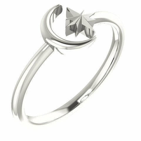 Image of Sterling Silver Crescent Moon and Star Negative Space Ring 4-9 Plus 1/2 Sizes