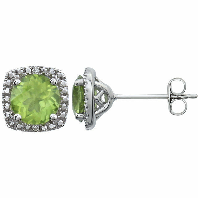 Sterling Silver 6mm Peridot & .015 ct tw Diamond Earrings Birthstone Jewelry
