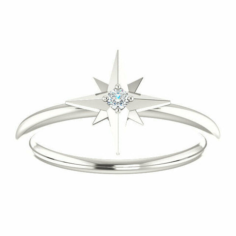 Image of Women's Sterling Silver .03 CT Diamond Star Ring Sizes 6-8 including 1/4 sizes