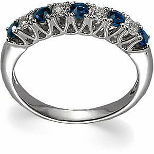 Image of 14k White Gold 1/4 cttw DIAMOND & 1/2 cttw SAPPHIRE Anniversary Band Ring size 7