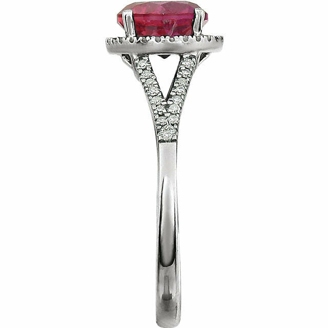 SIZE 7 - 1/6 CTW Genuine Diamond & Lab Created Ruby Ring 14k White Gold