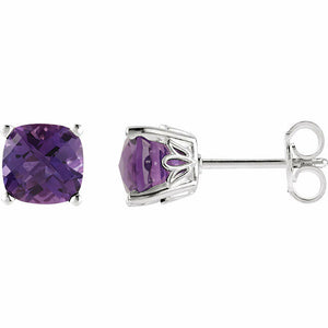 Purple Amethyst Antique Square Scroll Stud Earrings in Sterling Silver 6x6mm