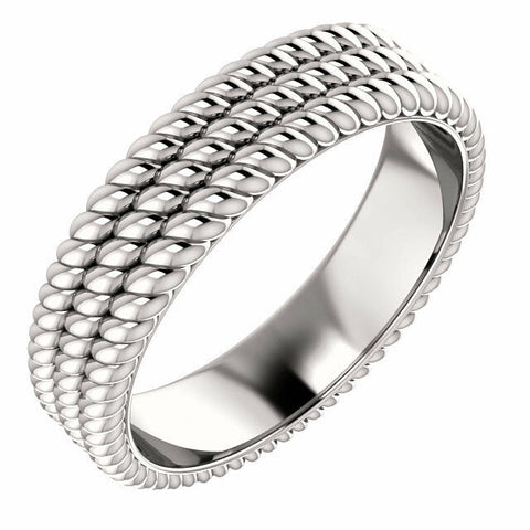 Image of SIZE 8.5 Layered Stacked Rope Band 14K White Gold 4.5mm Wide Ring Free Shipping