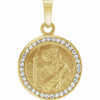 14K Yellow Gold Sale St. Christopher Pendant Medal Lab-Grown White Sapphires