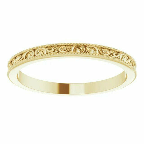 Image of Size 9 14kt Yellow Gold Sculptural Relief Style Design Wedding Band 2.5mm wide