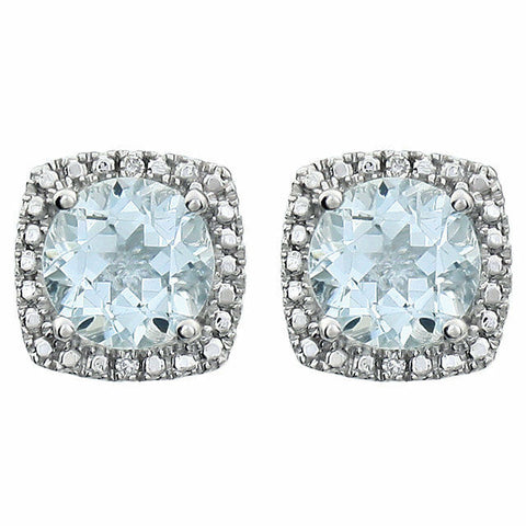 Image of Sterling Silver 6mm AQUAMARINE & .015 ct tw Diamond Earrings Birthstone Jewelry