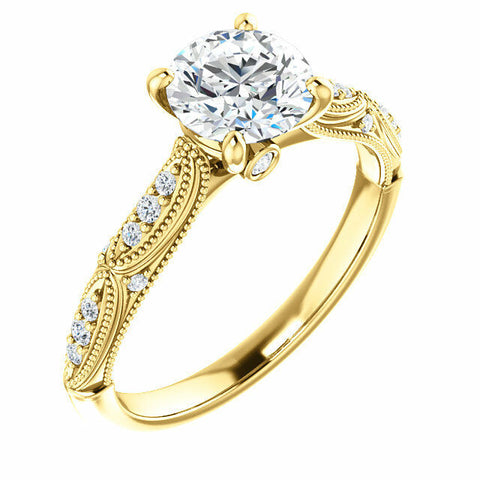 Image of 14K Yellow Gold Round Forever One Moissanite & 1/10 CTW Diamond Engagement Ring