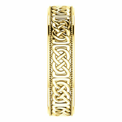 Image of Size 9 - 6.0 mm Wide Celtic Inspired 14K Yellow Gold Milgrain Edge Wedding Band