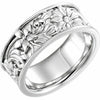 SIZE 8 - 8.25mm Wide - 14k White Gold Floral Design Wedding Band or Fashion Band