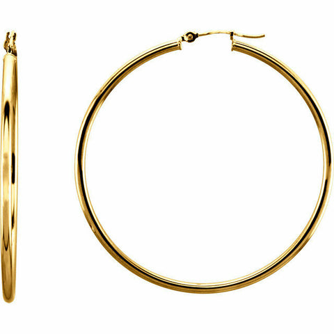 Image of GOLD SALE - 47 x 2 mm Pair 14k Yellow Gold Tube Hoop Earrings New Polished