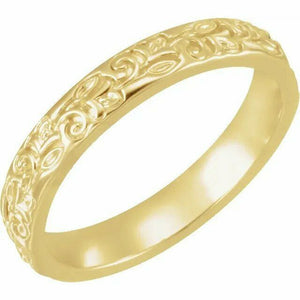 SIZE 7 - 14kt Yellow Gold Floral Inspired Wedding Band or Stackable Ring New