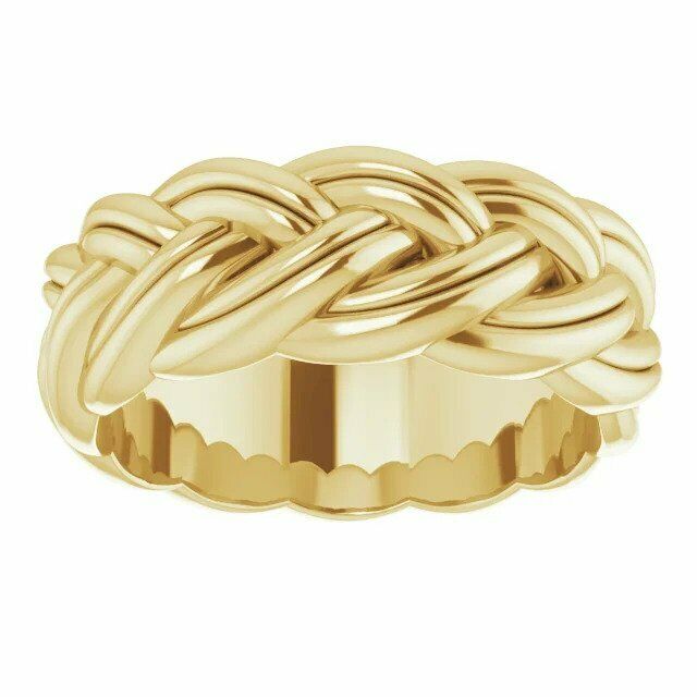 14k Yellow Gold Woven Design Wedding Band 6 mm Wide Size 4-12 Including 1/2 Size