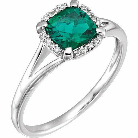 Image of 14kt White Gold Created Emerald and .05 CTW Genuine Diamond Ring Size 7