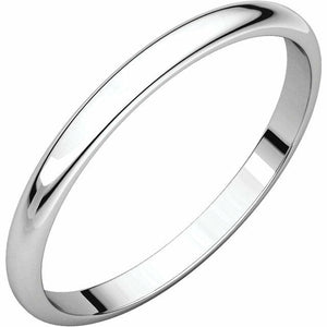 SIZE 6.5 - 2mm wide Platinum  "Half Round" Light Wedding Band 45% off Sug Retail