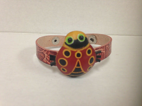 Image of Handmade LADYBUG Leather Bracelet 8 1/4 inches Snap Closure Free Shipping New