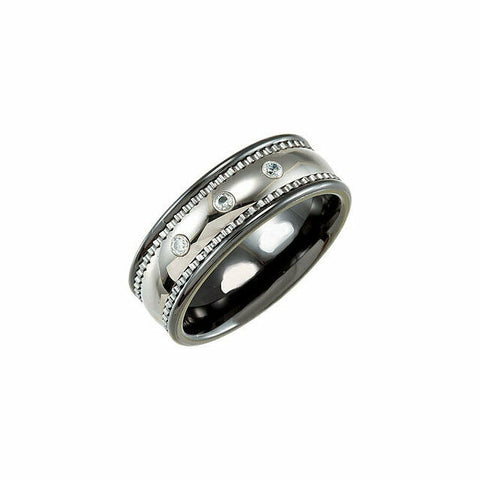 Image of Closeout Size 8 - 1/10 CTW Genuine Diamond Ceramic and Tungsten 8 mm wide Band