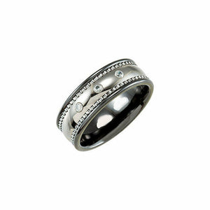 Closeout Size 8 - 1/10 CTW Genuine Diamond Ceramic and Tungsten 8 mm wide Band