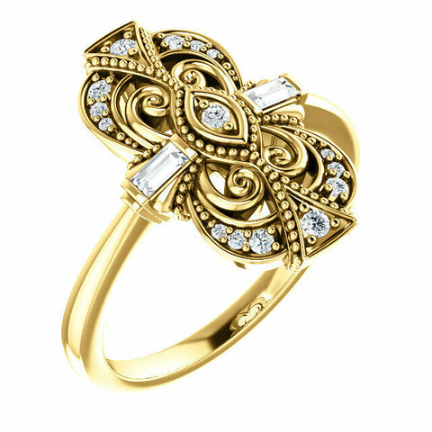 Image of 14kt Yellow Gold 1/6 CTW Diamond Vintage Style Ring Sz 6-8 including 1/4 sizes