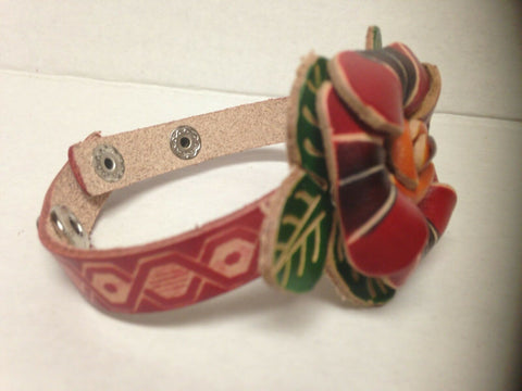 Image of Handmade Multi Color Flower Leather Bracelet two Snap Closure Unique Gift Idea