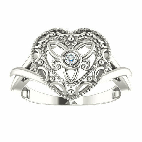 Image of Women's Sterling Silver .025 CTW Diamond Heart Ring Available in Sizes 7 & 8