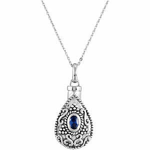 Image of SEPTEMBER Tear ASH HOLDER Birthstone Pendant 18" Chain Sterling Silver Jewellery