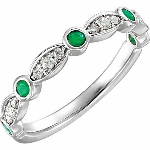 Image of SIZE 7 - 14K White Gold Emerald and 1/6 CTW Diamond Ring Birthstone Jewelry