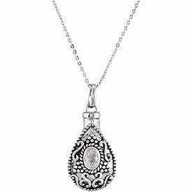 APRIL Birthstone Tear ASH HOLDER Pendant 18" Chain Sterling Silver Jewellery