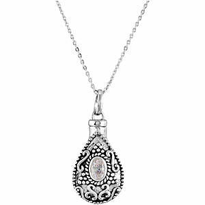 Image of APRIL Birthstone Tear ASH HOLDER Pendant 18" Chain Sterling Silver Jewellery