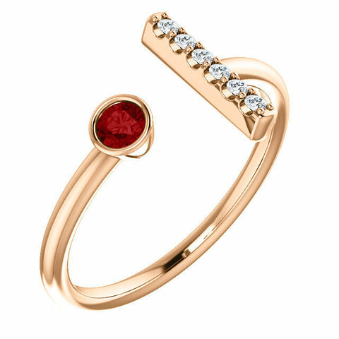 Image of 14k Rose Gold Genuine Ruby and .05 ctw Diamond Bar Fashion Ring Size 7