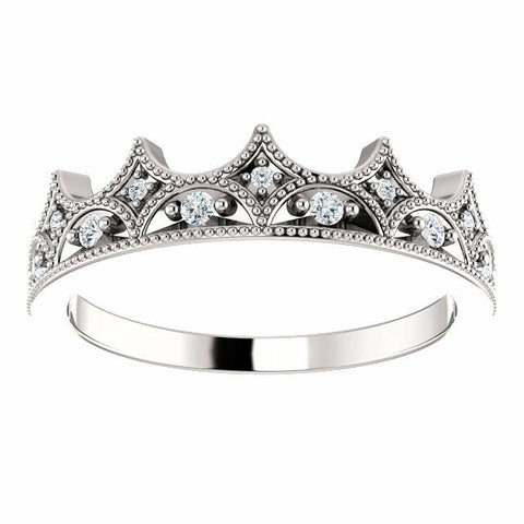 Image of Crown Ring 1/8 CTW Diamond 14k White Gold Size 7 Free Shipping New Jewelry