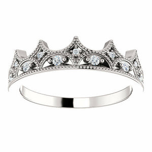 Crown Ring 1/8 CTW Diamond 14k White Gold Size 7 Free Shipping New Jewelry