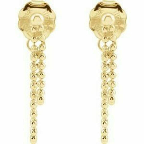 Image of 14K Yellow Gold Bead Chain Pierced Dangle Earrings 16.85 x 9.18 mm Push on Backs