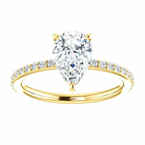 Image of 14K Yellow Gold Pear Forever One Moissanite & 1/5 CTW Diamond Engagement Ring