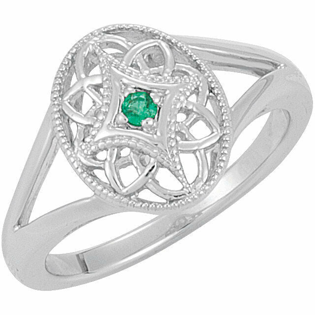 Sterling Silver and Emerald Filigree Fashion Ring Available in sizes 5, 6, 7, 8