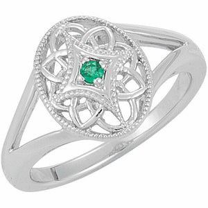 Sterling Silver and Emerald Filigree Fashion Ring Available in sizes 5, 6, 7, 8