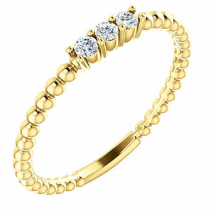 SIZE 7 - 14k Yellow Gold 1/10 CTW Diamond Beaded Stackable Ring / Fashion Band