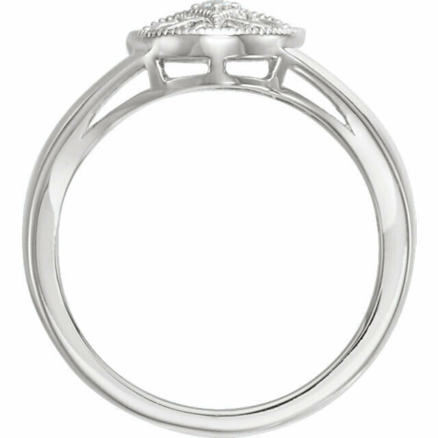 Size 6 Sterling Silver and Diamond Accent Filigree Vintage Style Ring