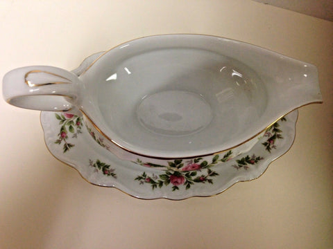 Image of Vintage Gravy Boat & Underplate Moss Rose by JOHANN HAVILAND Bavarian Backstamp